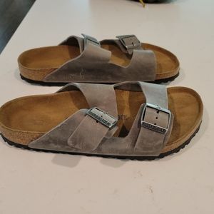 Birkenstock size euro 44 or US 12  mens sandal with gray straps Xtra soft sole